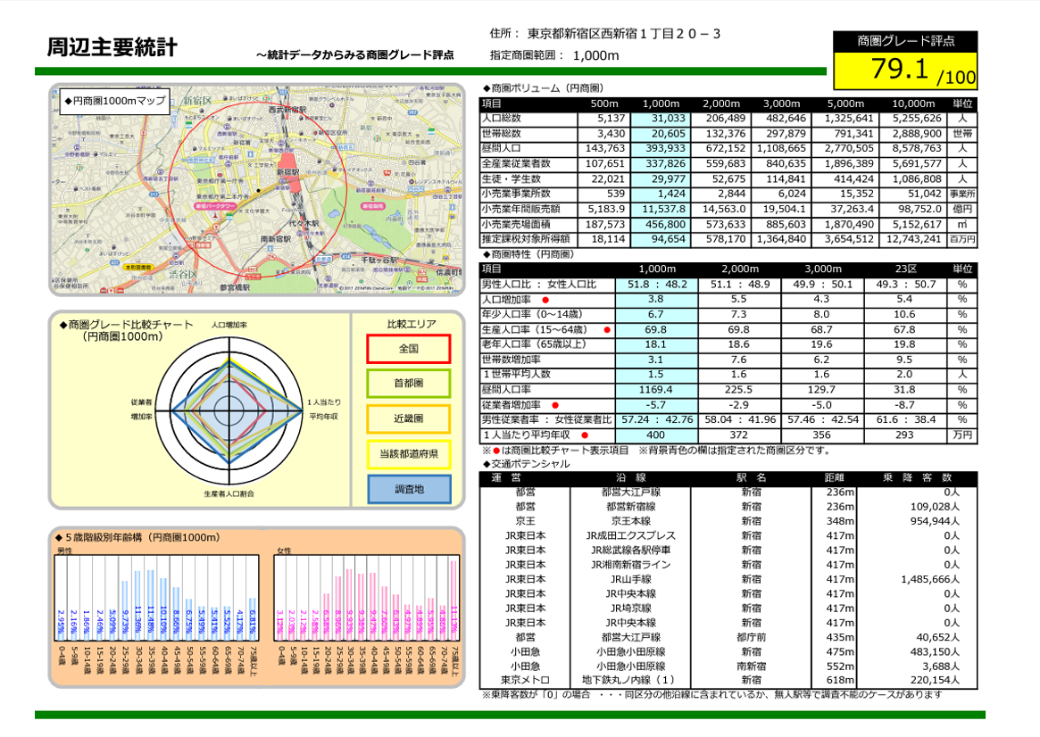 商業マーケティングレポート「周辺主要統計」